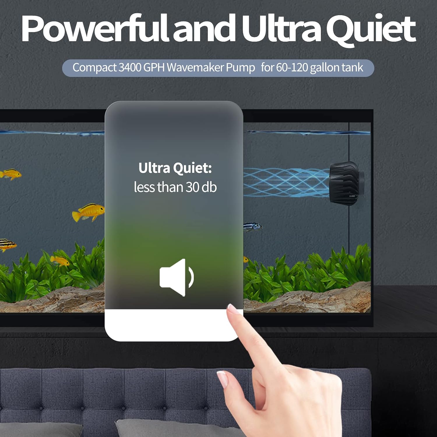 Aquarium Wave Maker With Controller, 3400 GPH DC Circulation Pump, Ultra-Quiet Fish Tank Powerhead with Magnetic Mount Suction for 60-120 Gal Freshwater Saltwater Tank