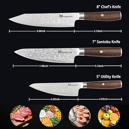 Miniatura 2 de Juego de cuchillos de chef de 3 piezas, juego de cuchillos japoneses, acero inoxidable de alto carbono, hoja forjada, juego de cuchillos de cocina