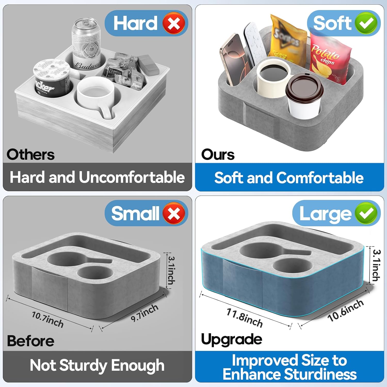 Couch Cup Holder Pillow, Sofa and Bed Caddy for iPad, Kindle, Switch, Game Controller, Remotes, Phones, Small-Sized Cup & Drink Holder for Couch, Bed, Desk, Car, Beach, Bathroom Cup Holder - Image 6