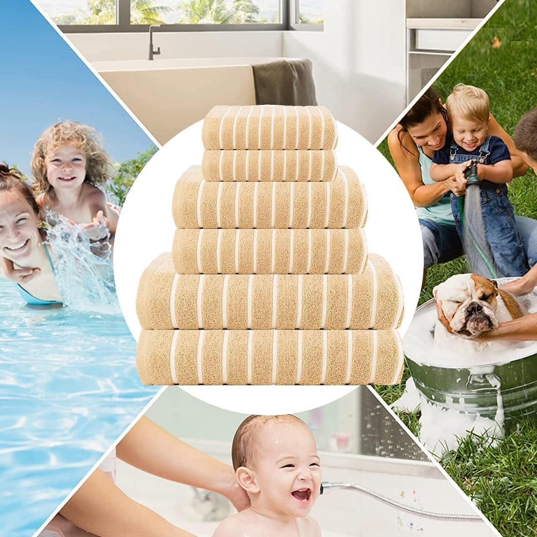 Casa Copenhagen Lot De 6 Serviettes En Coton Égyptien 600 G/m² – Beige Ultra Doux – 2 Grandes Serviettes De Bain, 2 Serviettes De Toilette, 2 Gants – Qualité Hôtel & Spa
