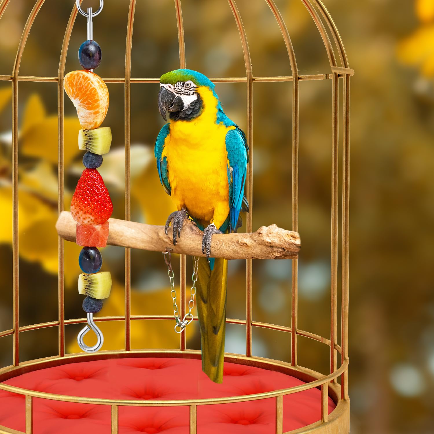 Spiedino Frutta Pappagalli Acciaio Inossidabile con Gancio Porta Cibo Uccelli Gabbia