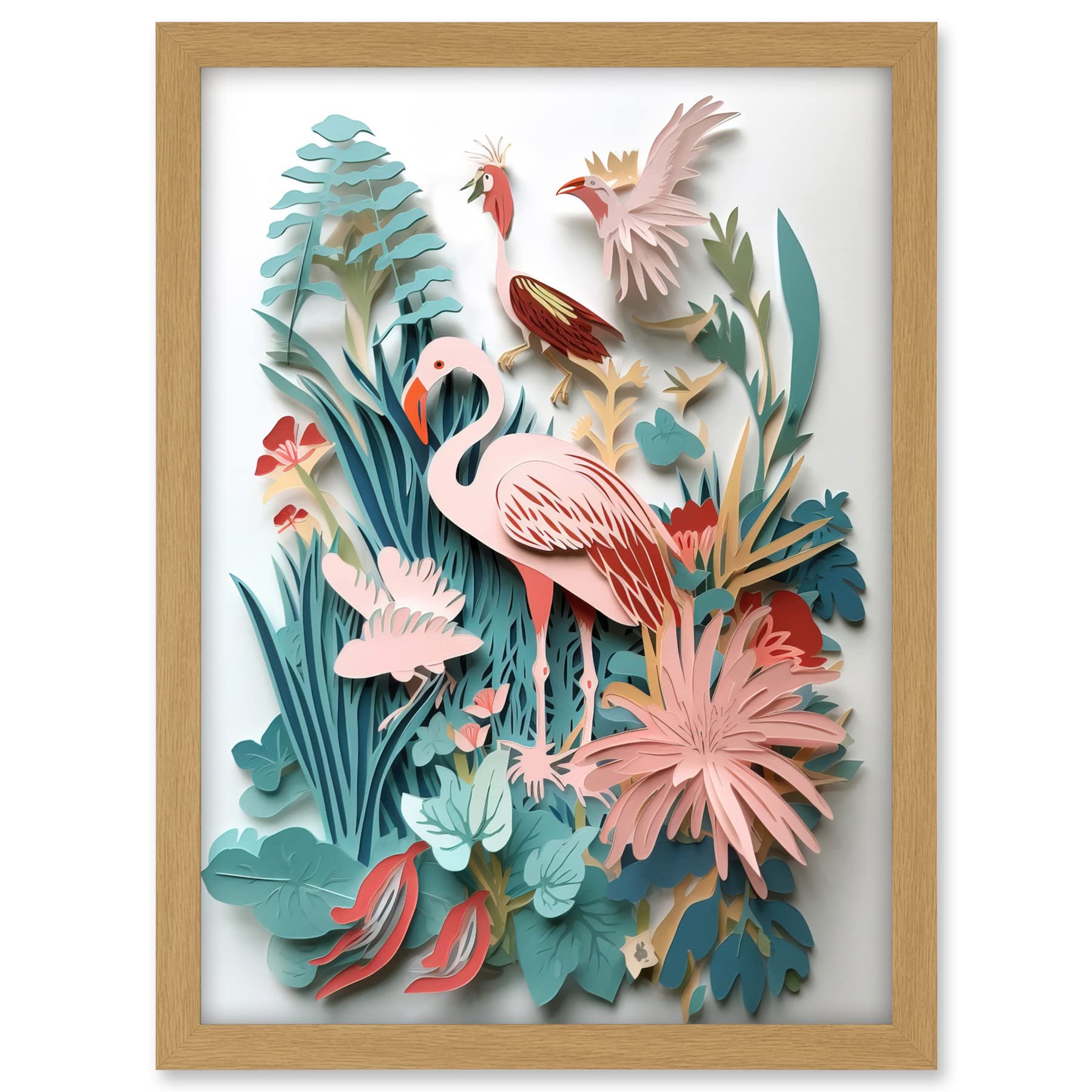 Artery8 Tropical Plants And Birds Multi-Dimensional Paper Kirigami Art Print Artwork Framed A3 Wall Art Print