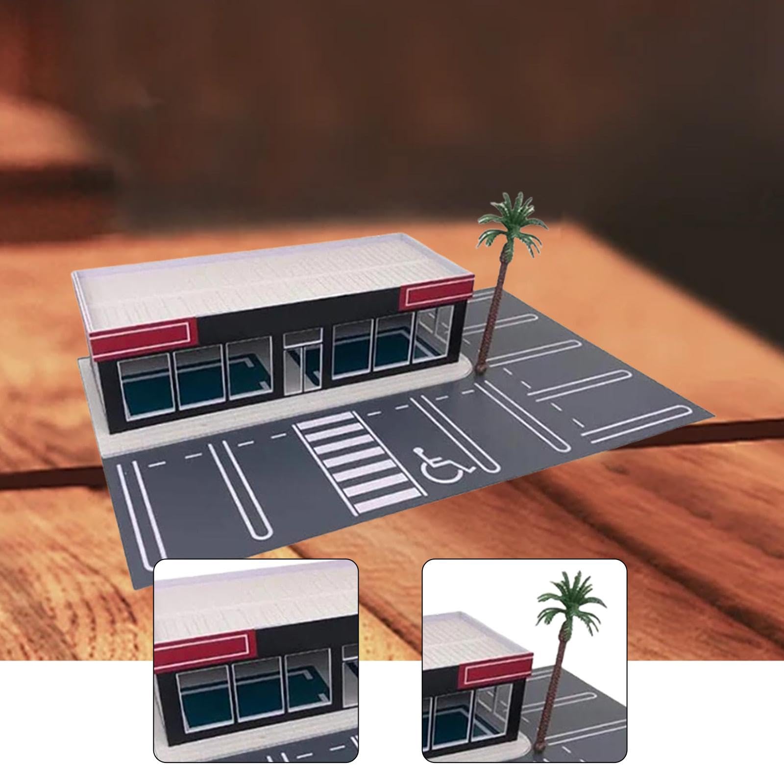 harayaa Maqueta de Garaje a Escala 1:64, Diorama de Estacionamiento en Miniatura, Accesorios de Estacionamiento, Expositor de Vehículos de PP para Coleccionis, Parking Lot W Tree