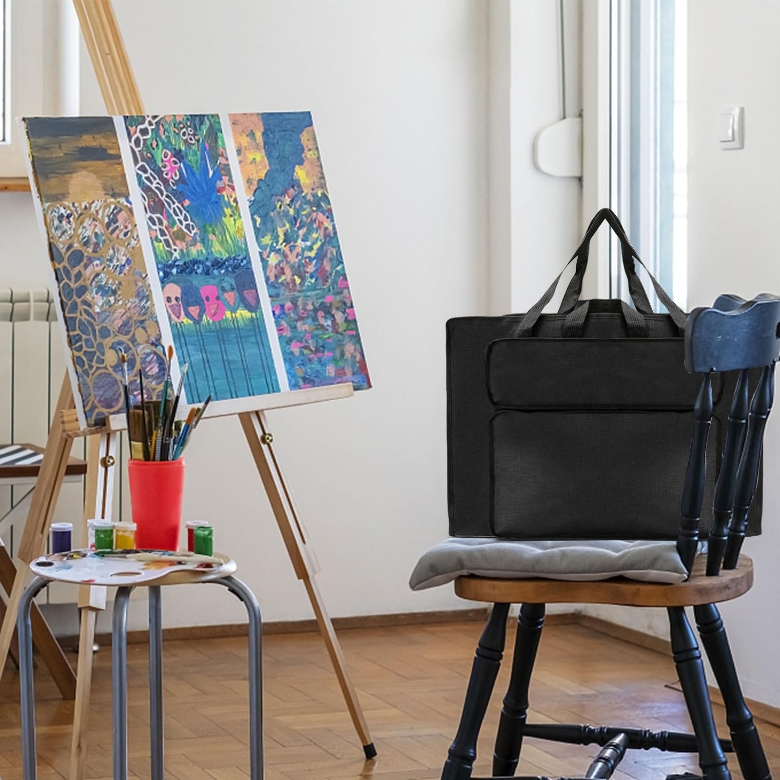 Bocguy Borsa per il trasporto impermeabile, formato A3, multifunzionale, da disegno, con maniglie, per pittura, per bambini, per artisti, leggera, custodia, Nero , A3, Sacchetto dell'acquerello