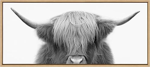 Kate and Laurel Sylvie Hey Dude - Lienzo enmarcado de vaca de las tierras altas por The Creative Bunch Studio, 18 x 40 pulgadas, arte de panel