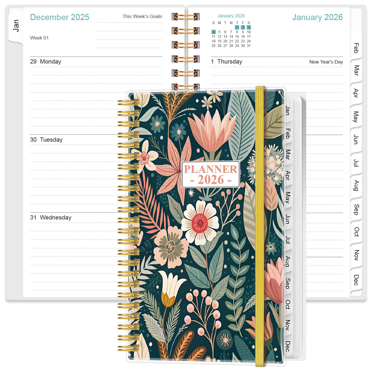 2026 Pocket Planner/Calendar - 2026 Planner from January 2026 - December 2026, Planner 2026 with 12 Tabs, Twin-Wire Binding, Inner Pocket, 3.75" x