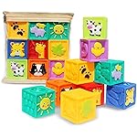 Kingtree Baby Blocks, 9PCS Soft Squeeze Building Blocks Stacking Toys for 6+ Months Babies, Baby Teething Chewing Educational Blocks Set with Numbers Animals Shapes Textures