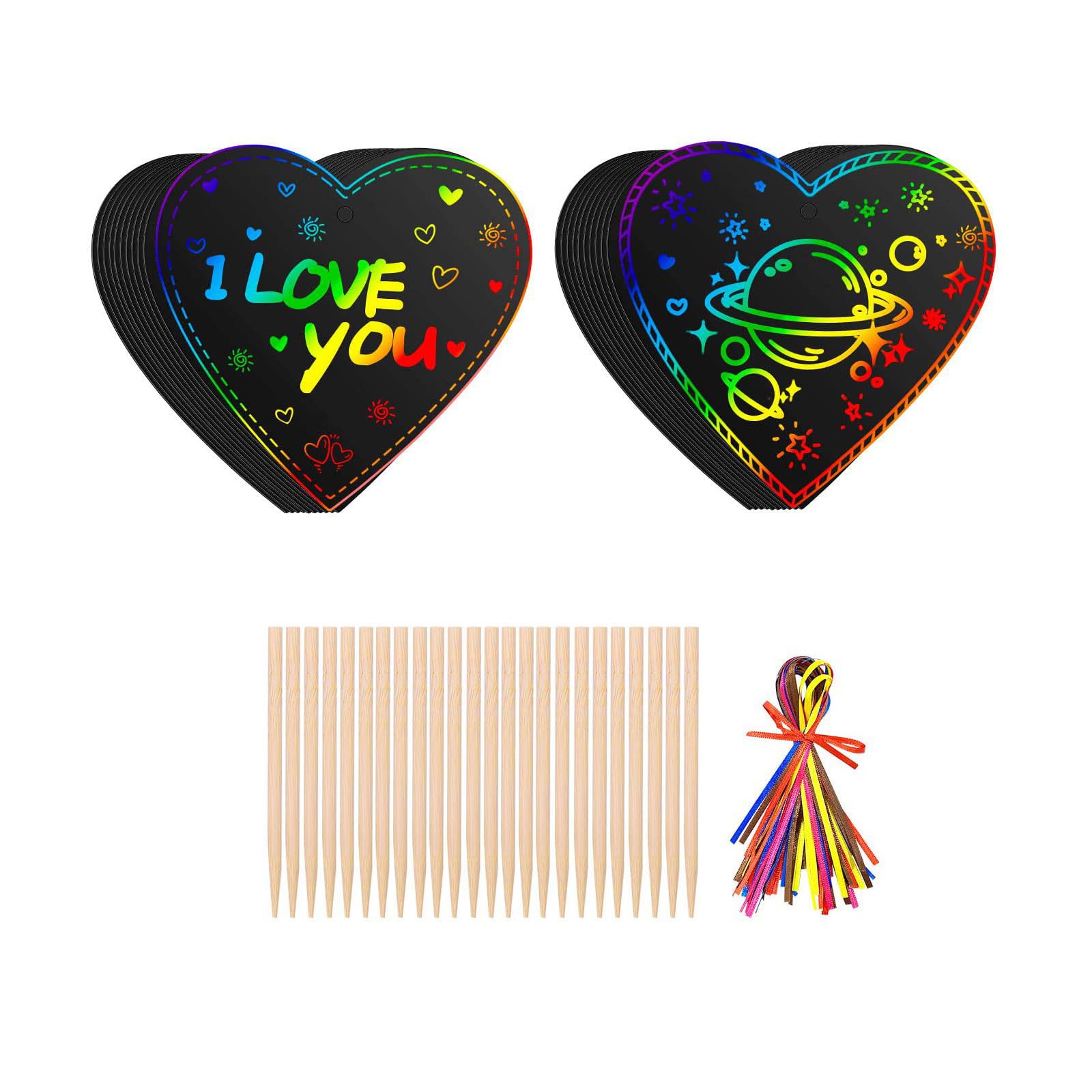 40Pcs Valentines Craft Scratch Paper Heart Shaped Scratch Cards For Kid Birthday Party Valentine Card Art