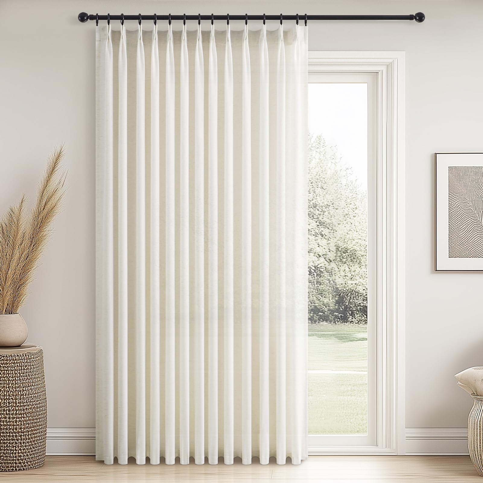 Sand Beige Linen 100% Blackout Curtains 96 Inches Long,Pinch Pleated Back Tab Drapes With Hooks