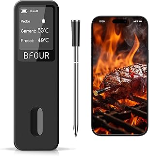 BFOUR BF-30 PRO Fleischthermometer kabelloses, Bluetooth Grillthermometer mit App-Verbindung,LCD-Display,IP67 wasserdicht,Bratenthermometer für BBQ, Backofen, Grill, Küche