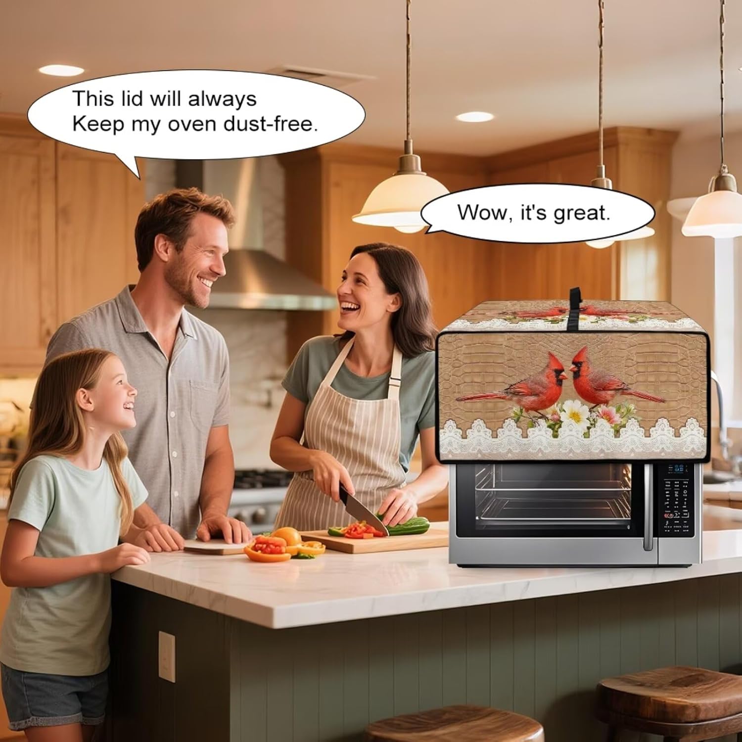 Cardinal Floral Print Toaster Oven Cover Dustproof Toaster Oven Air Fryer Cover with Accessory Pockets Heat Resistant Kitchen Small Appliance Protector, M, Brown