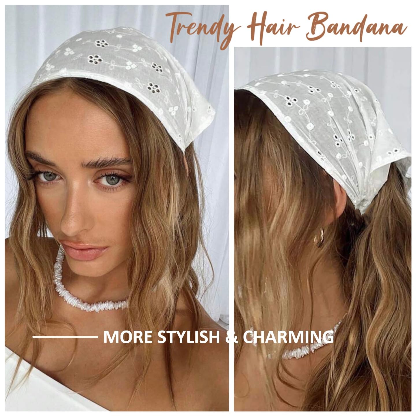 Huachi Head Scarf Headband for Women’s Hair hair - White Bandanas for Women - Lace Hair Scarf Bandana Headband - Cute Stylish Head Kerchief Summer Accessories