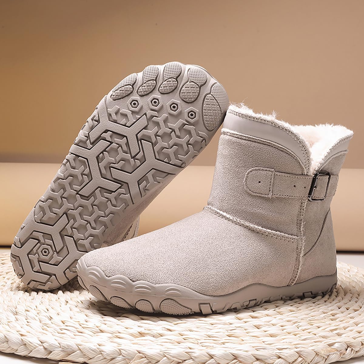 Snow Boots Women Winter Barefoot Shoes Men Wide Toe Box Fur Lined Ankle Booties Minimalist Outdoor Anti-slip Comfortable Short Boot