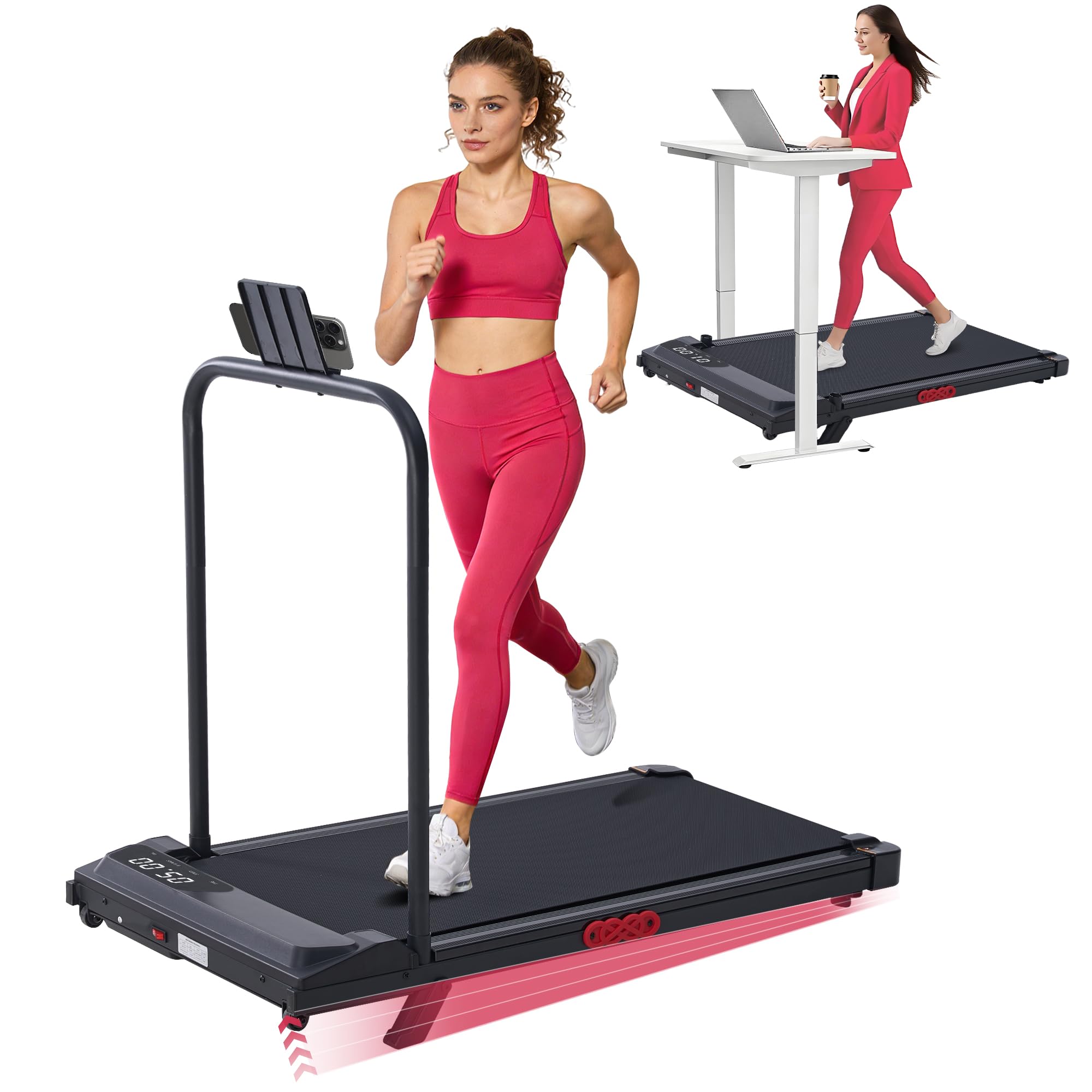 Small Treadmill for Home, Walking Pad Treadmill with Incline and Handle Bar | 3.0HP Electric Under Desk Treadmill for Small Space, 0.6-7.6MPH Portable Mini Exercise Treadmills, 350LBS Capacity