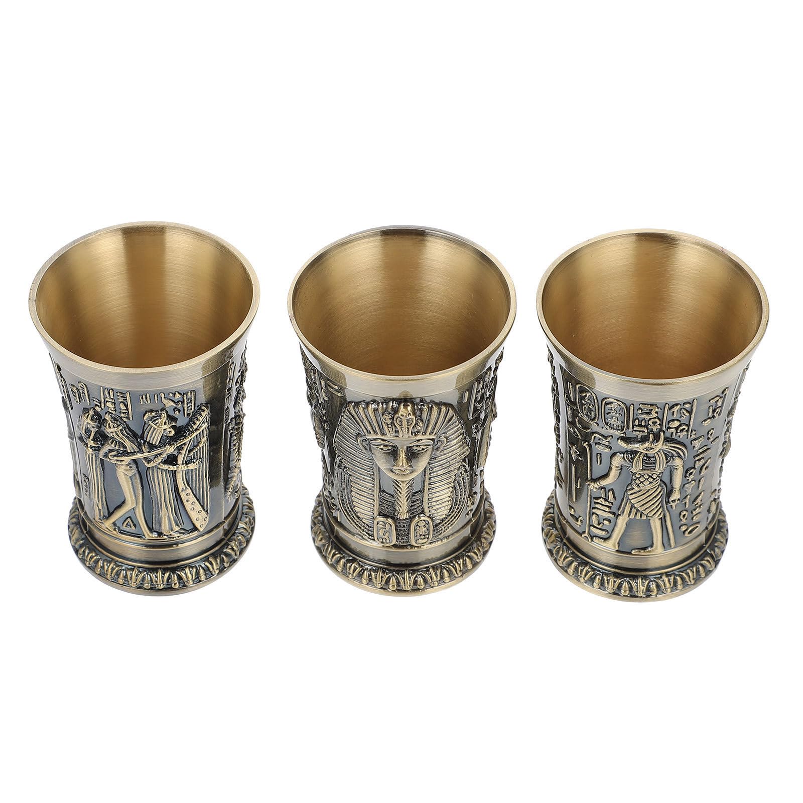Conjunto de 3 vasos de aleación de zinc dorados WOONEKY con diseño vintage egipcio