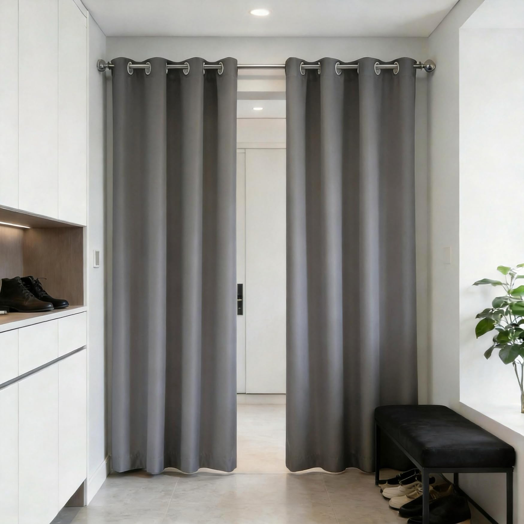 Rideau occultant thermique gris 210x140 cm à oeillets pour salon