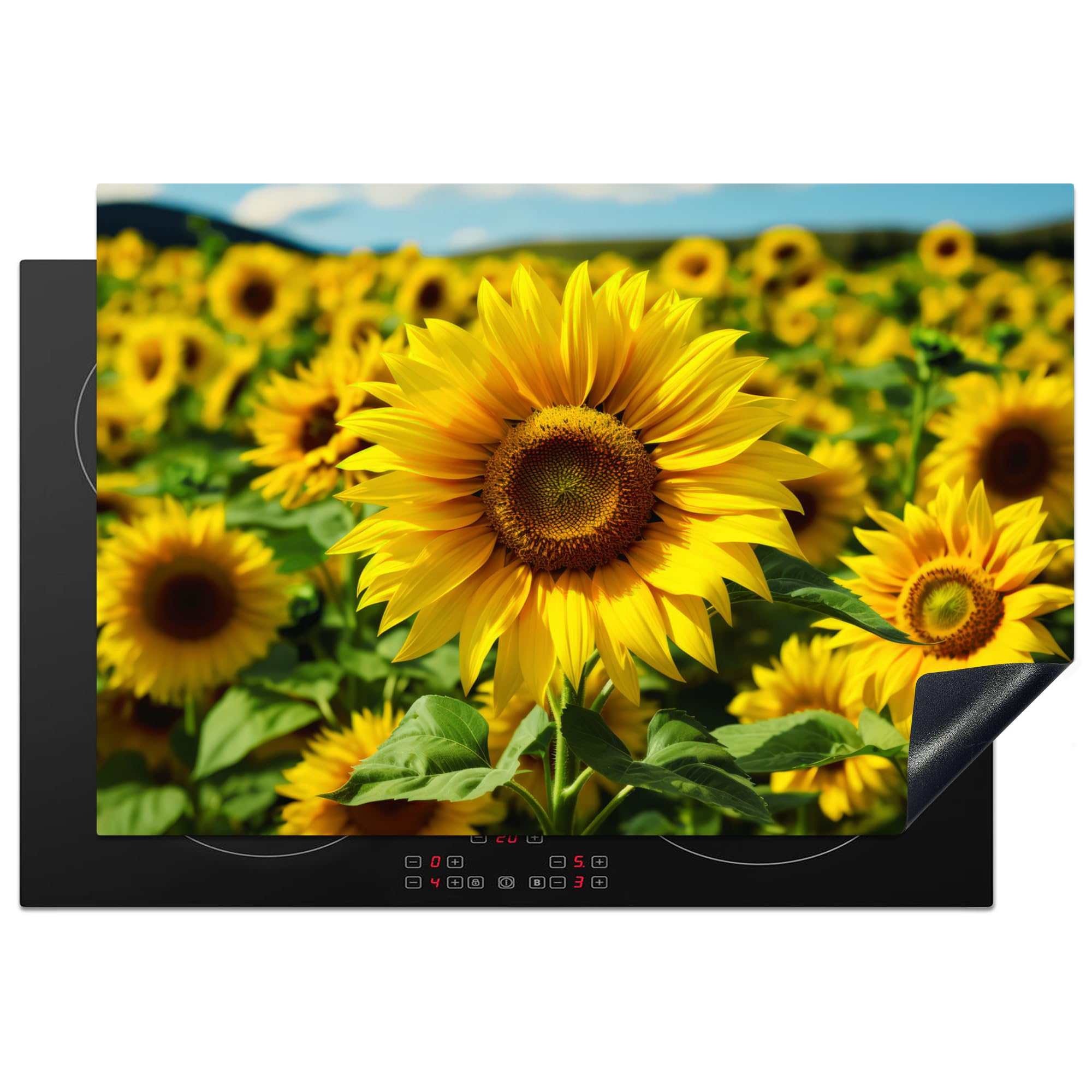 KitchenYeah© Induction Hob Protector Mat 20.5"x30.7" / 78x52 cm Stove Cap Top Cover Kitchen Cooker Covers for Electric Hobs Vinyl Sunflower - Yellow - Nature - Flowers