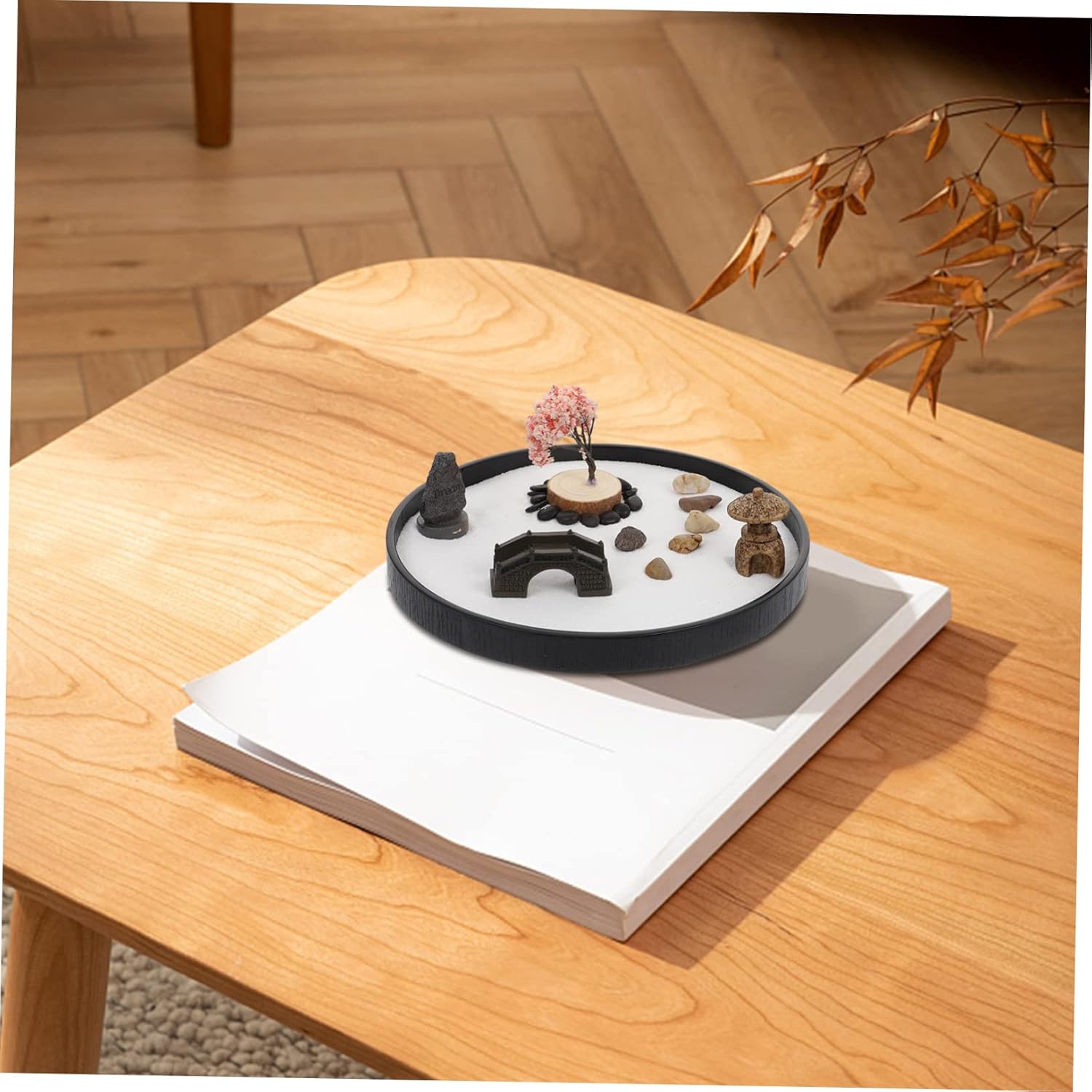 Abaodam Courtyard Style Round Sand Table Decor for Home and Garden Miniature Resin Landscape Ornament for Outdoor Decoration and Table Centerpieces