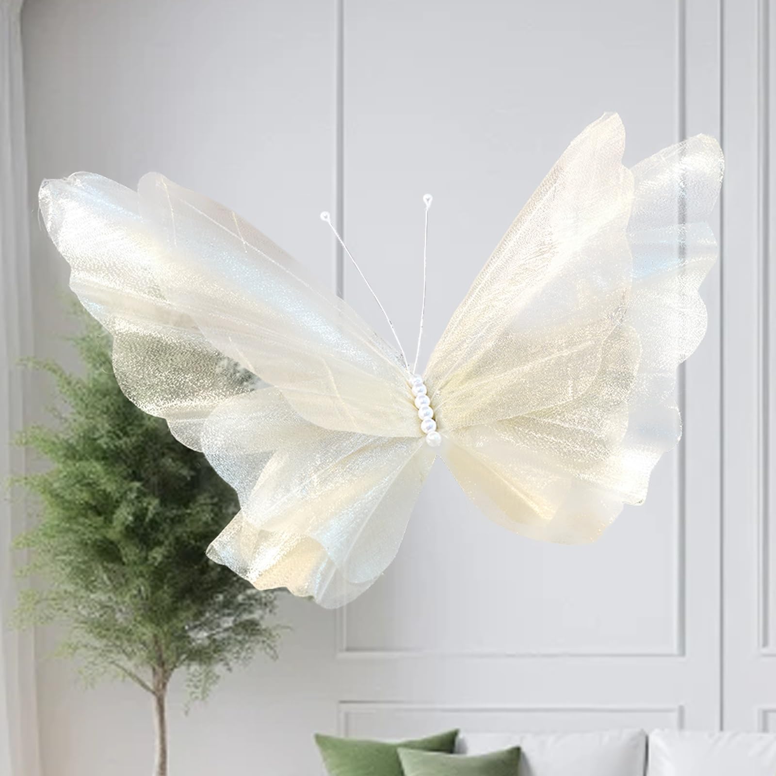Scdoa Gold 50Cm Fake Butterfly Supplies, Silk Yarn Artificial Butterfly,Wedding Party Outdoor Holiday Decoration Display Giant Gauze Fake Butterfly(Gold)