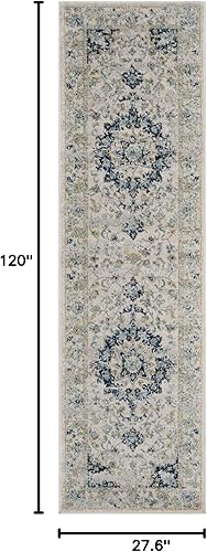 Miniatura 6 de SAFAVIEH Madison Collection - Alfombra decorativa de 3 x 5 pies, color marfil y azul, diseño de medallón bohemio, no desprende pelusa y de fácil