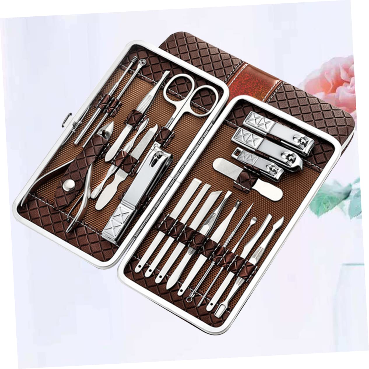 Set Tagliaunghie 21 Pezzi in Acciaio Inox Marrone Ergonomico | Taglio Rapido e Sagomatura Precisa, Kit Mani e Piedi, Adatto a Famiglia e Amici