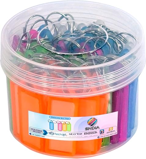 SNDIA 50 Pcs Key Tag Multicolor Keyring & Keychain With Name Tag Labels Assorted Keychain With Two Side Id Label And Split Ring For Office, Home…