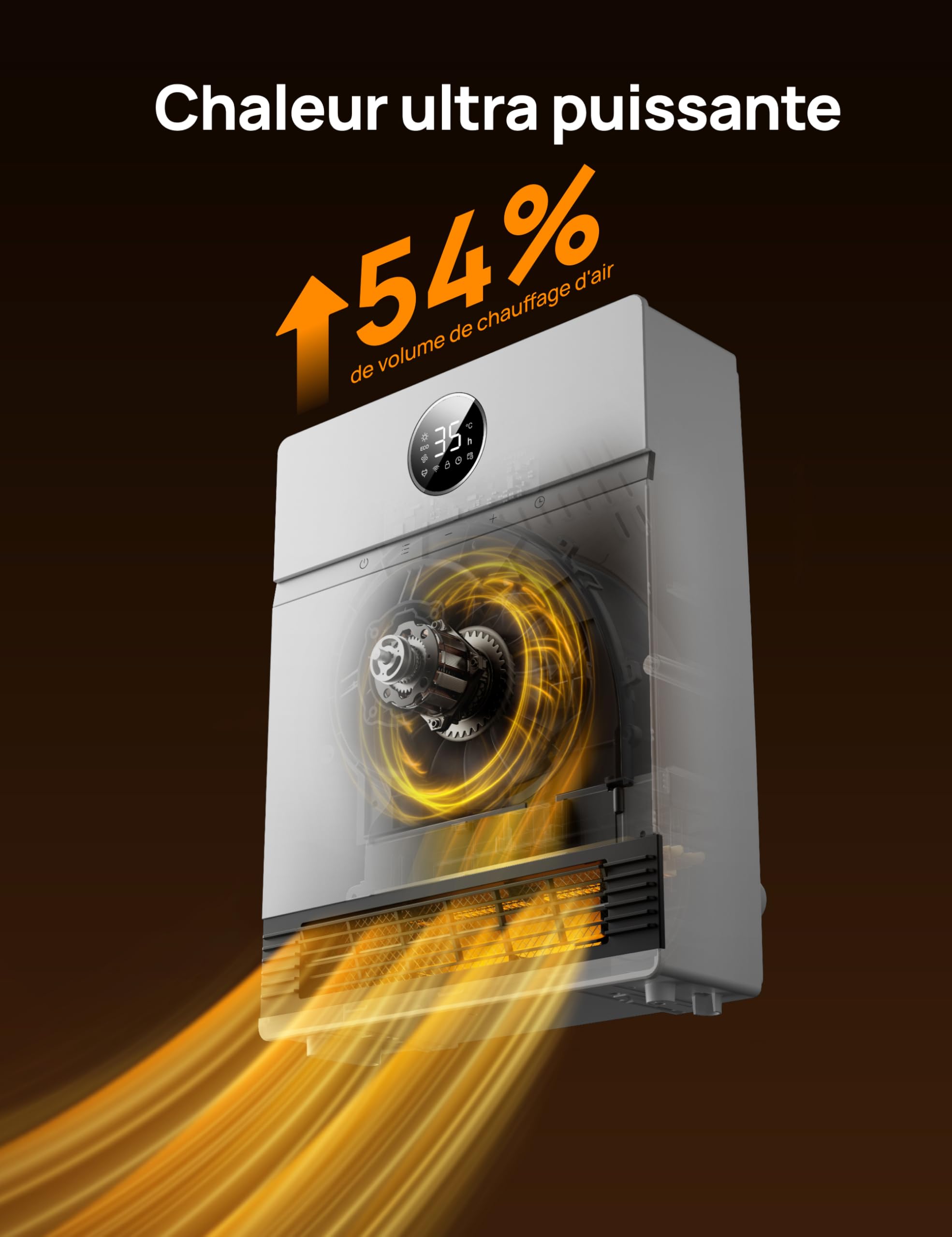 Dreo Intelligent Chauffage d'appoint, Oscillation à 30°, 2000W Chauffage Soufflant Mural, Salle de Bain, Thermostat Réglable, Télécommande, 24H Minuterie, Installation Facile, Compatible avec Alexa