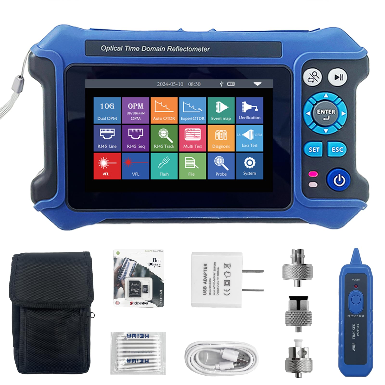 16-in-1 OTDR Optical Fiber Tester 1310/1550nm, 11cm Touchscreen und Event Map OLT (Optical Loss Test), Fiber Tester Built-in VFL OPM LS/OLS/RJ45, Funktionen RJ45 Kabel Tester Network Tools