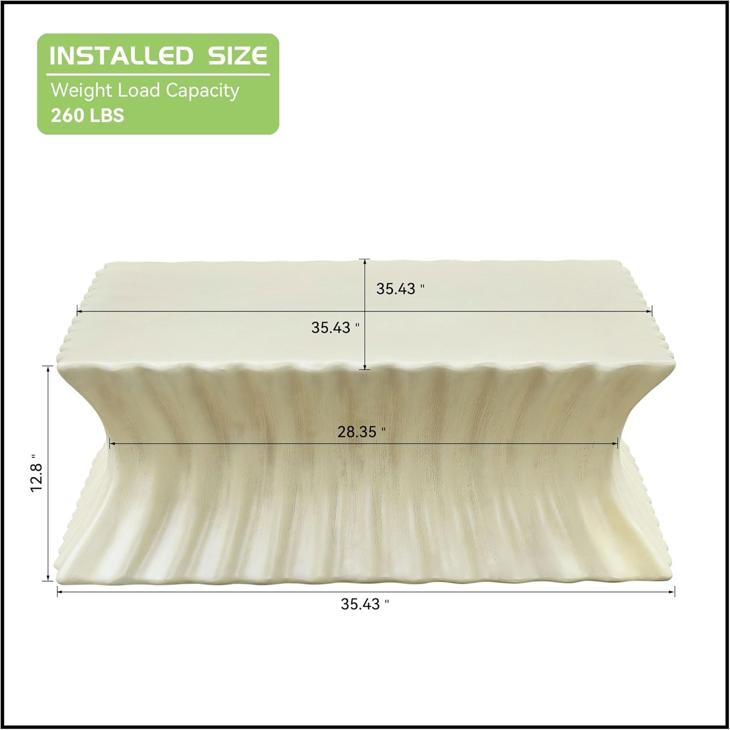 JUSTONE Square Coffee Table 35.43 Inch, Vintage Sturdy Fiberglass Top, No Assembly Required for Living Room Office, Beige