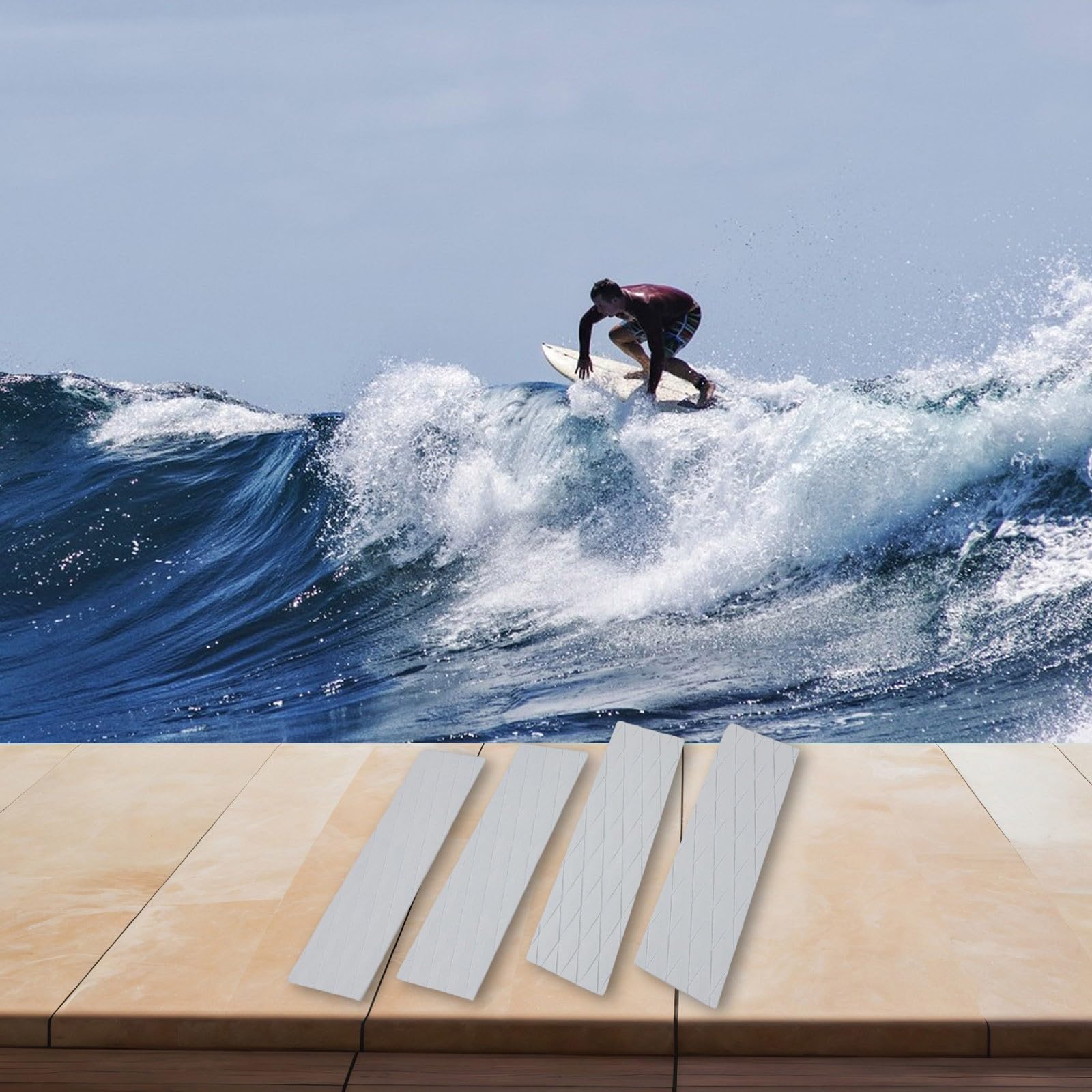 Alfombrillas antideslizantes de EVA para tablas de surf, acanaladas con respaldo, blanco