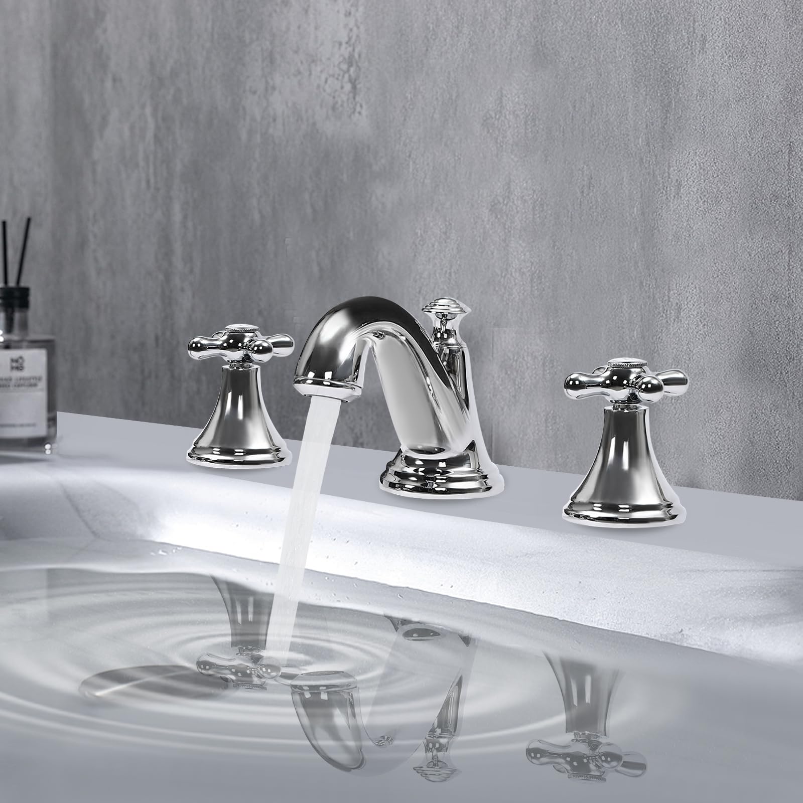Rubinetto lavabo a 3 fori argento lavabo miscelatore con 2 maniglie, rubinetto per acqua calda e fredda