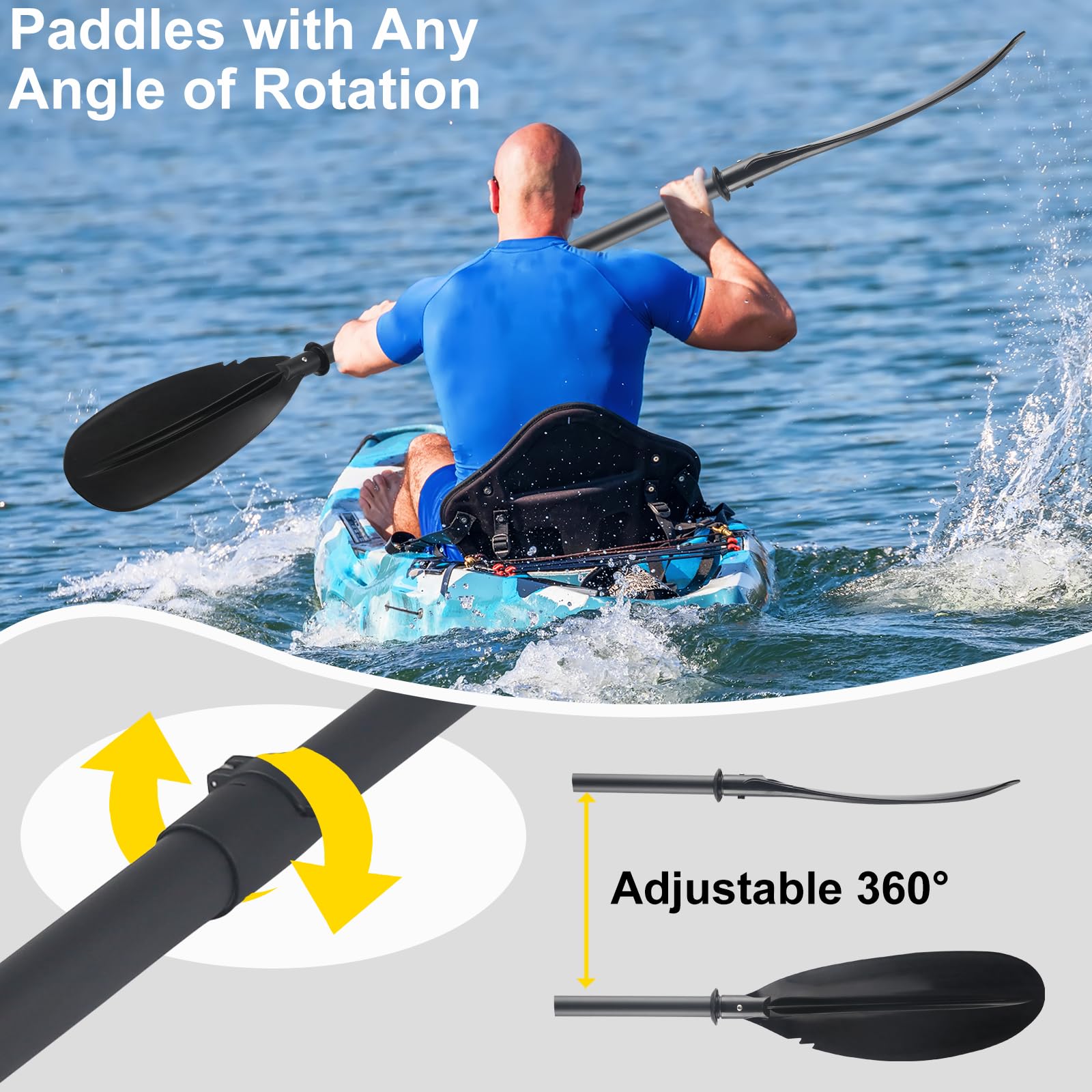 230 cm Doppelkopf-Paddel, 170 cm – 250 cm in robustem Aluminiumschaft und gerippten Polyethylen-Klingen für Kajaks