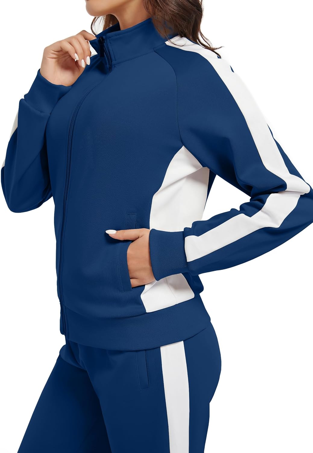 wiebdncj Women's Full Zip-Up Tracksuit Set Long Sleeve Casual Jogging Suits Workout Gym 2 Piece Outfits with Pockets - Image 6