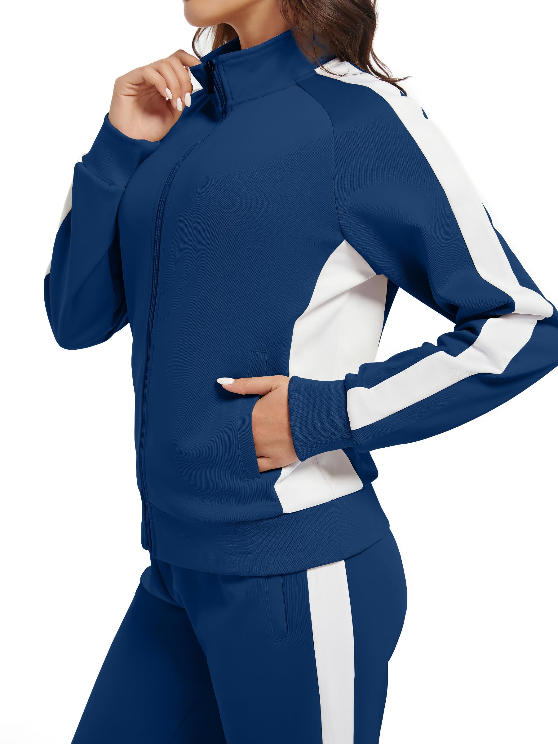 Conjunto deportivo de 2 piezas con cremallera completa para mujer, manga larga, casual, para correr, entrenamiento, gimnasio, con bolsillos