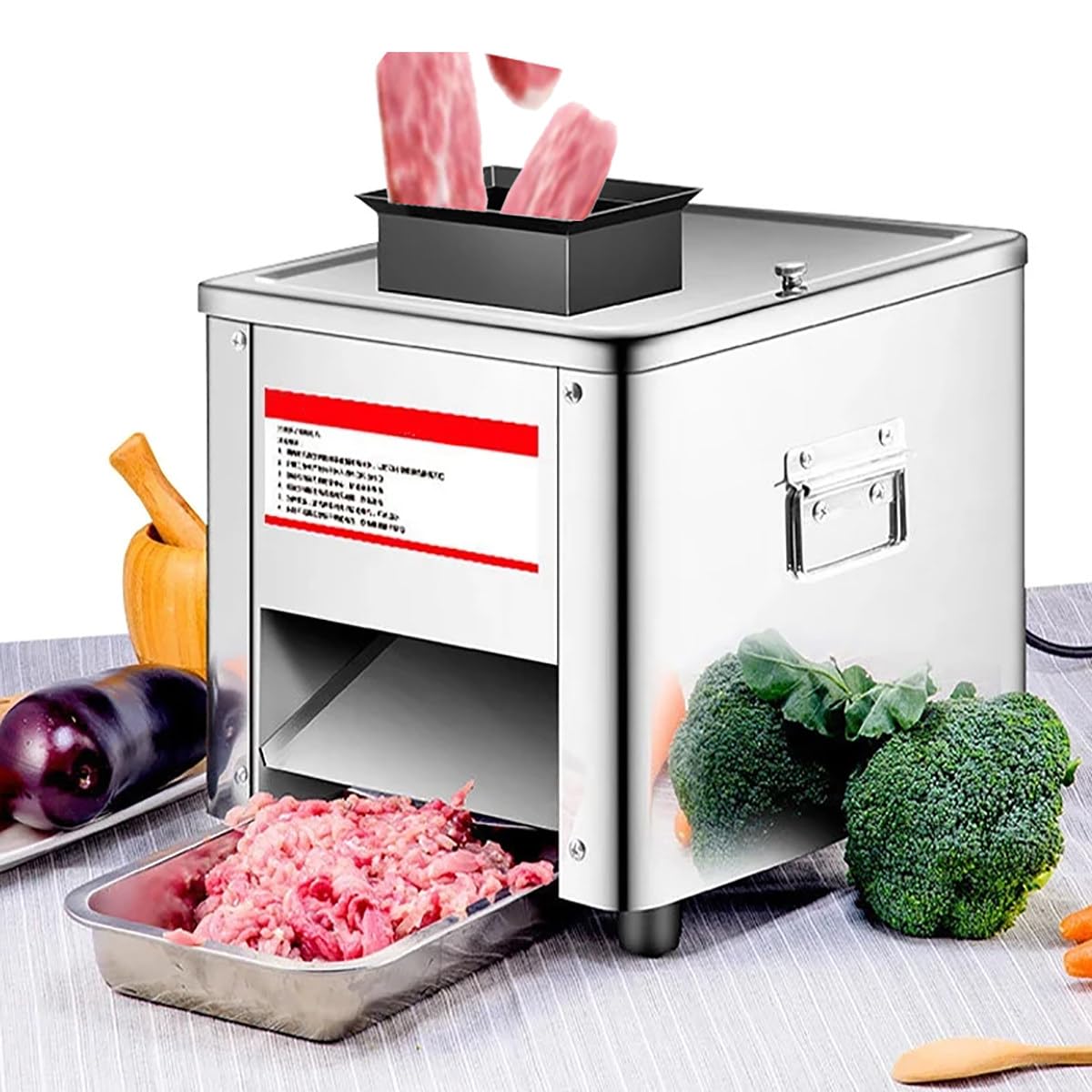 Machine De Coupe De Viande 850 W, Trancheuse De Viande éLectrique Commerciale En Acier Inoxydable, 150 Kg/H, Tranché/Coupé/Râpé, Pour Viande DéSosséE, Poisson, LéGumes Mous,5mm