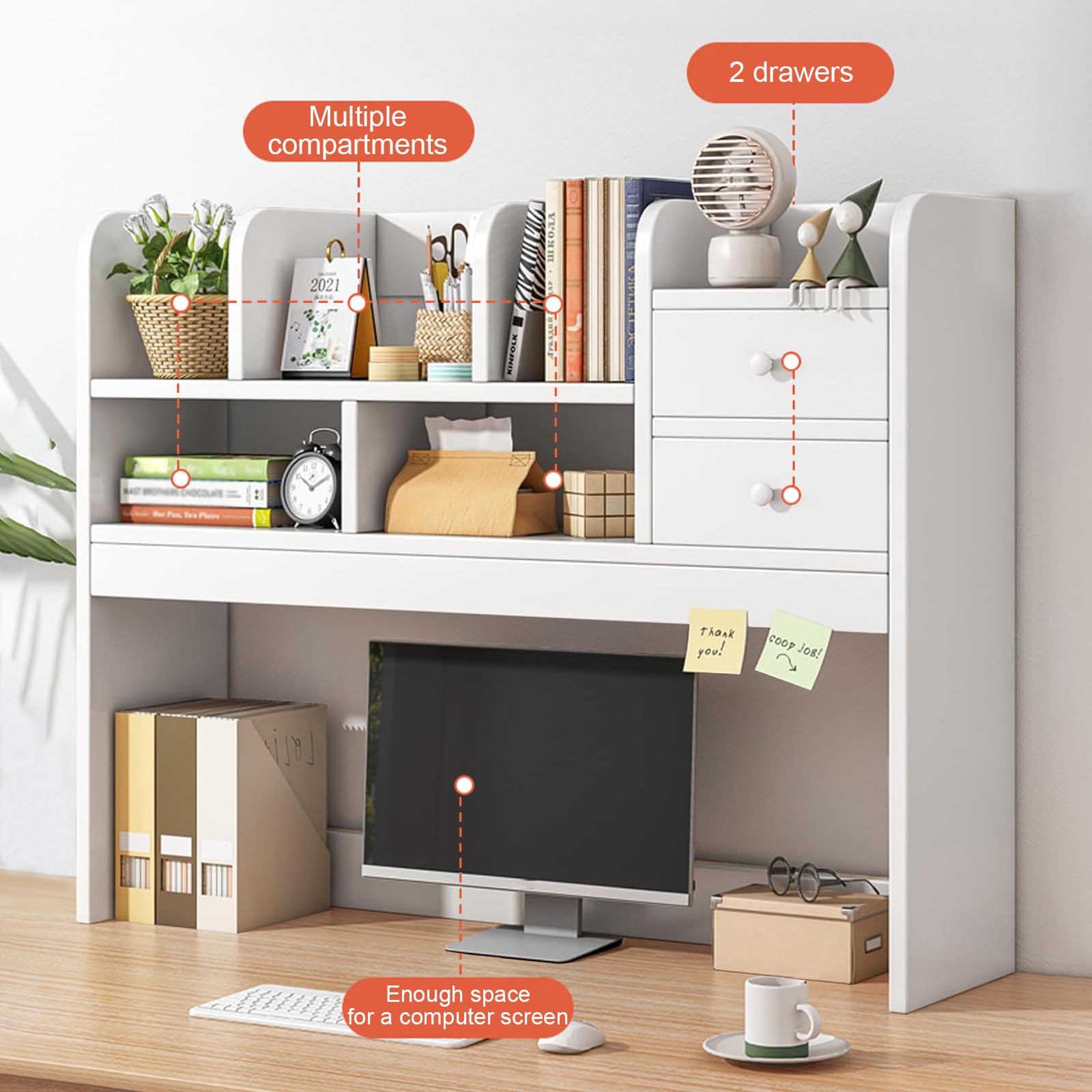 Desktop-Bücherregal Tischregale Schreibtisch-Bücherregal 72x17x78CM Massivholz-Desktop-Bücherregal Für Computertisch Multifunktion Desktop Organizer Für Bürowohnheim Wohnkultur (Warmweiß)