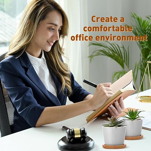 Miniatura 6 de Hsei Paquete de 24 macetas pequeñas de cerámica de 2.5 pulgadas con bandeja de bambú, contenedor de hierbas de cactus de jardín, decoración de