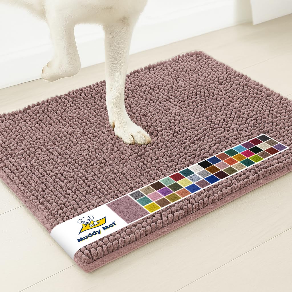 Muddy Mat® | Super Water Absorbent Door Mat Indoor, Microfiber Quick Dry Chenille Entryway Rug, Slip Resistant Front Door Mat, Indoor Mats for Entryway, Machine Washable Pet Rug, Plum 36" x 120"