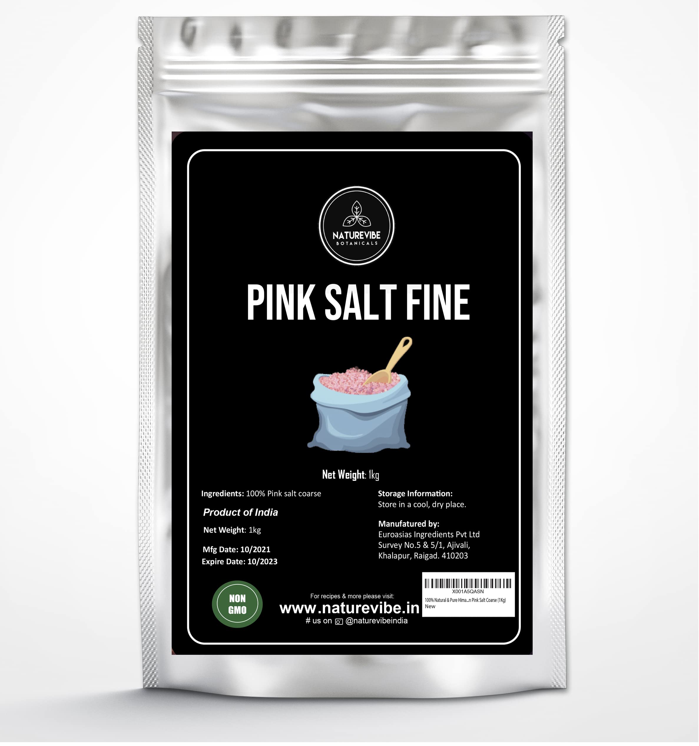 Himalayan Pink Salt Fine (1Kg) by Naturevibe Botanicals | Super Fine Powder | Ideal for Cooking and Seasoning | Packaging May Vary