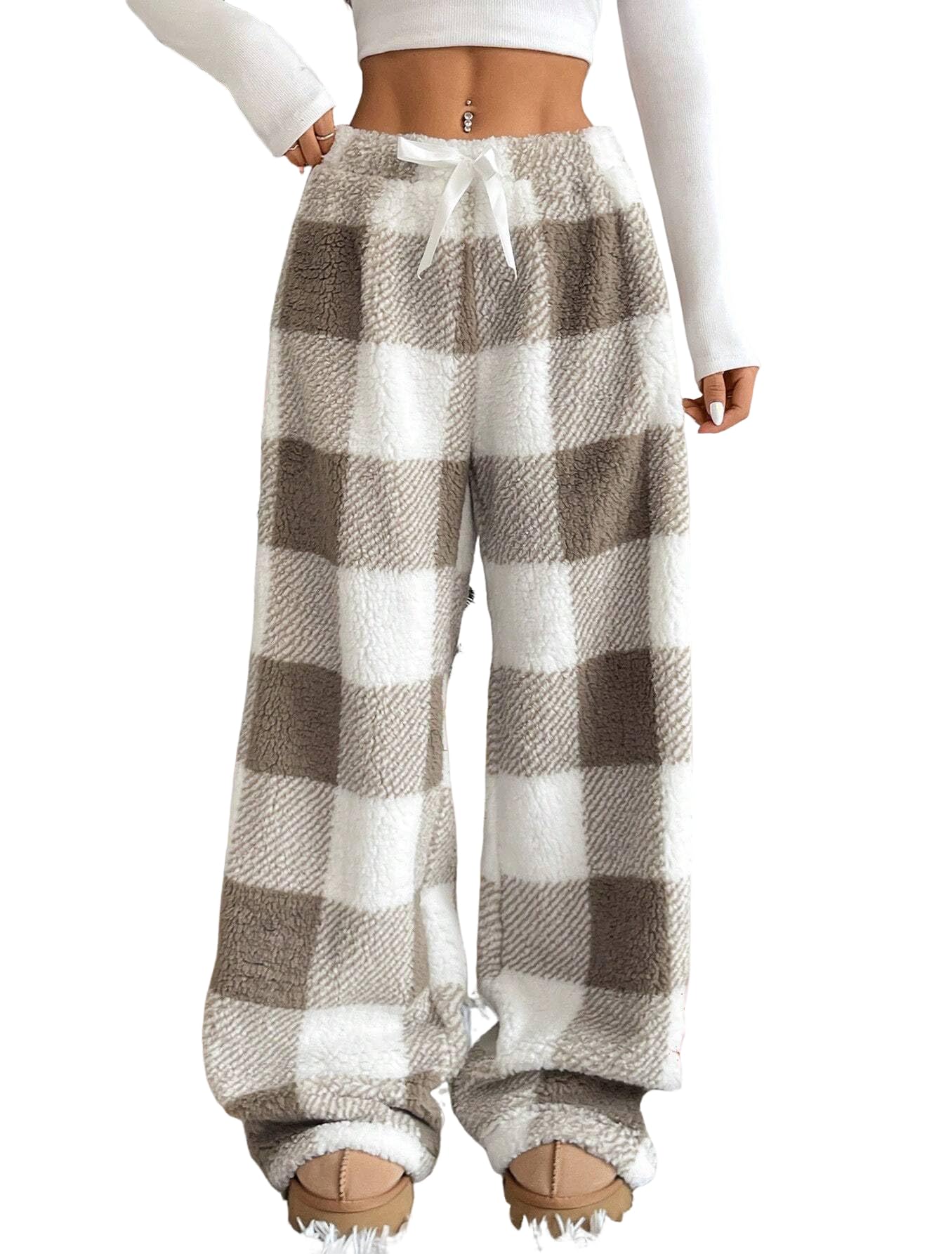 ZAFUL Women's Fuzzy Plush Pajama Pants Wide Leg Pj Bottoms Lounge Pants
