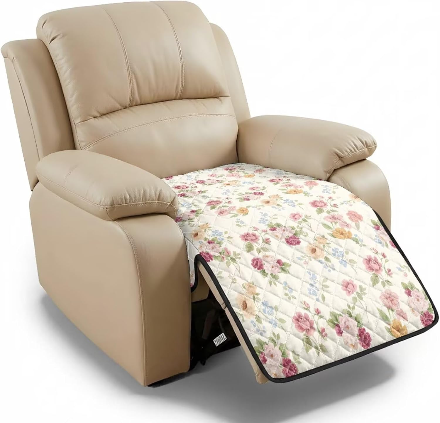 Pastel Floral Print Recliner Chair Cover, Anti-Slip Quilted Polyester Recliner Slipcover, Washable Pets Friendly Furniture Protector for Most Standard Recliners
