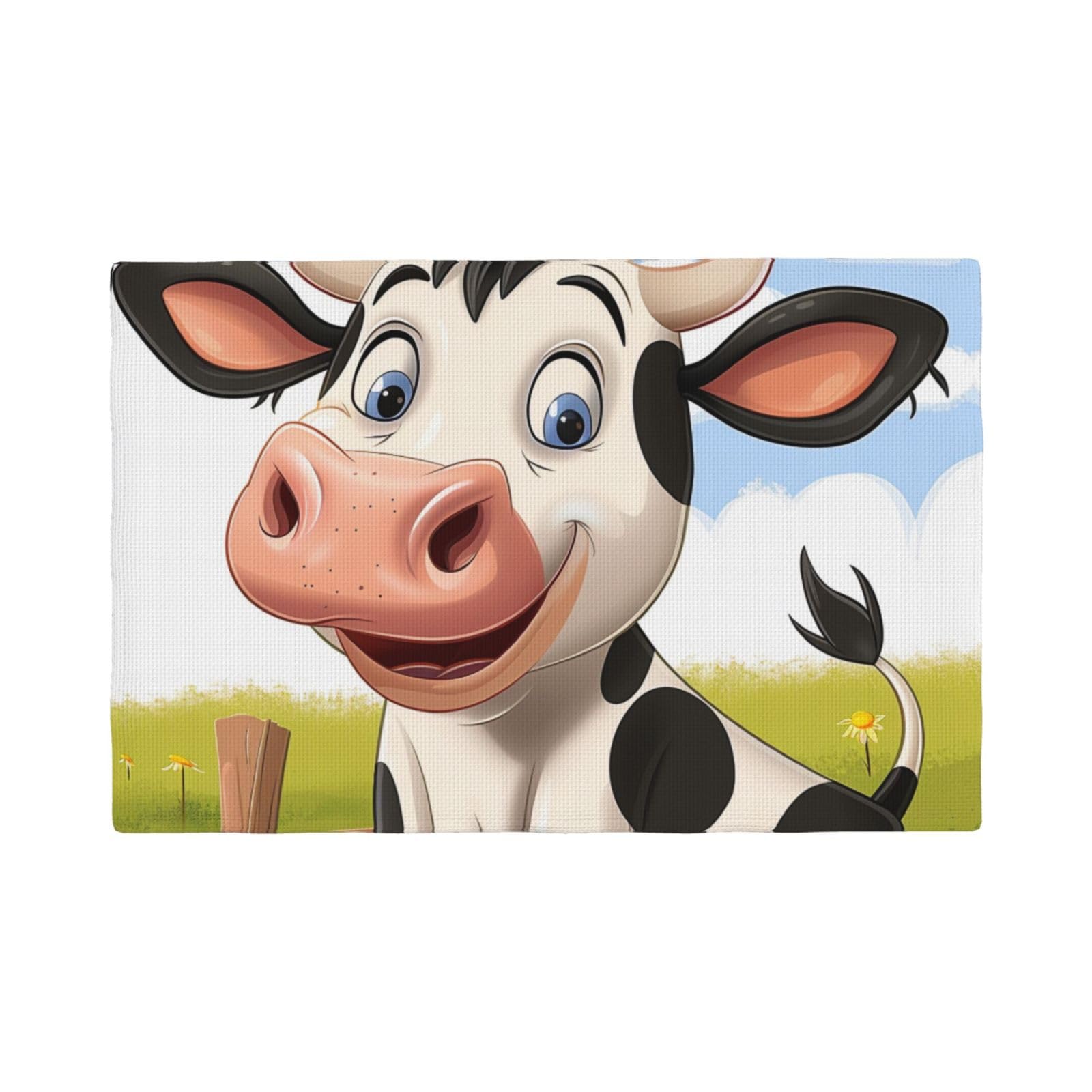 Cartoon Milk Cow Print Placemats Set, Heat Resistant Washable Placemat 12x18in Table Mats for Party Kitchen Dining Table Decoration Indoor Outdoor, Six Piece