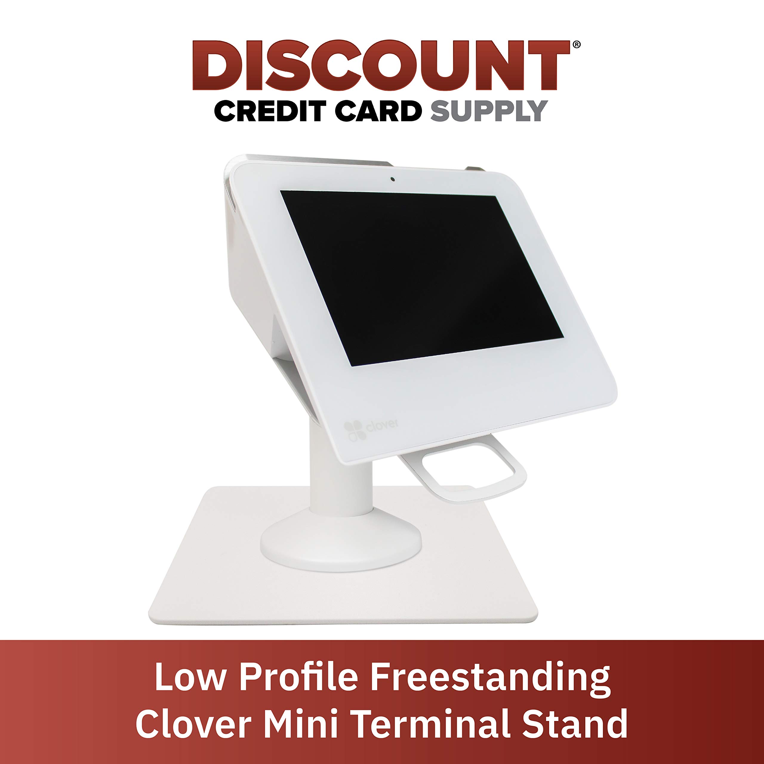 DCCStands Freestanding Swivel and Tilt Clover Mini/Clover Mini 3 Terminal Stand with Square Plate - Low Profile, White