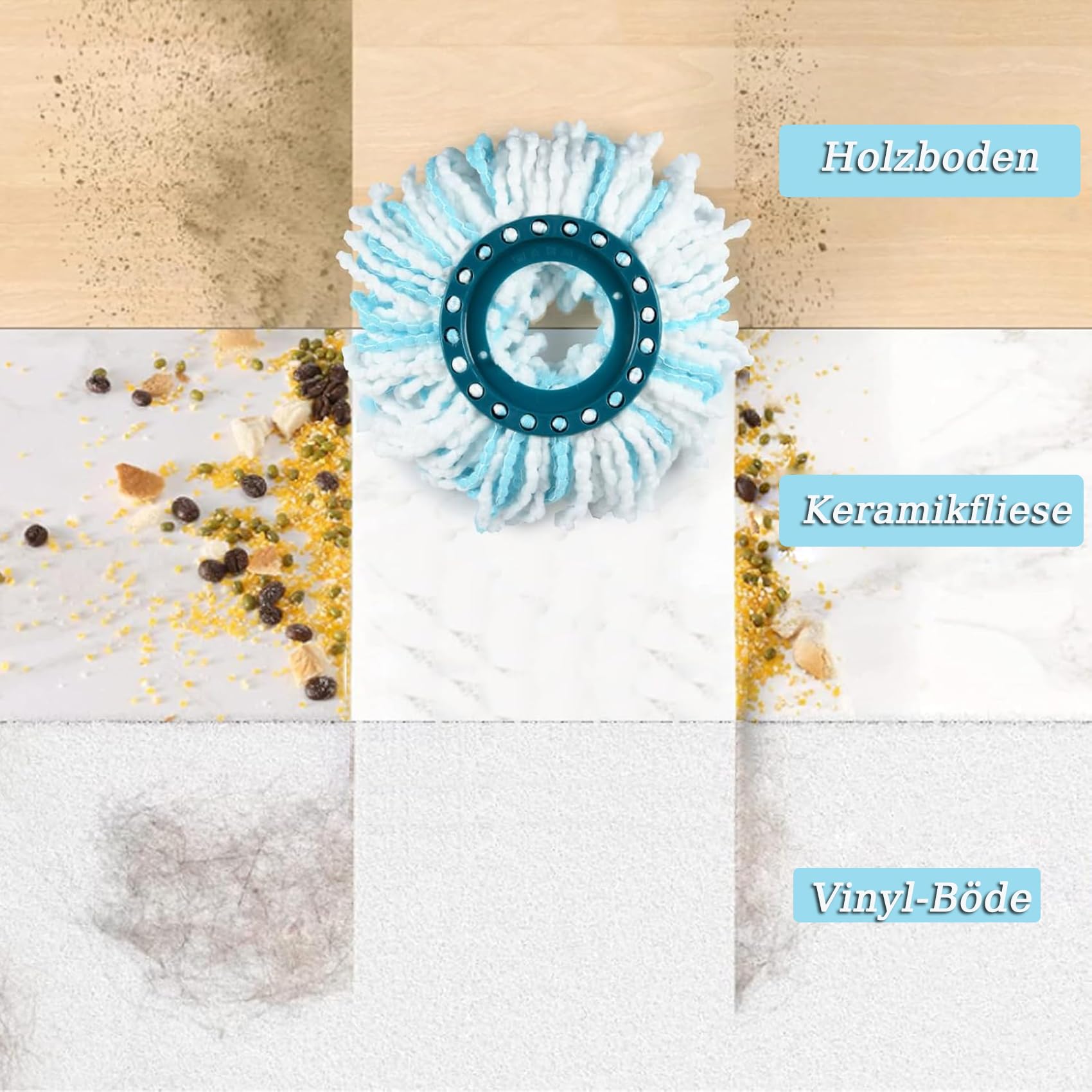 4 sztuki wymiennych pokrowców do mopa Clean Twist Disc Mop Micro Set, głowica zamienna, do wszystkich rodzajów podłóg, pochłania brud, usuwa 99%