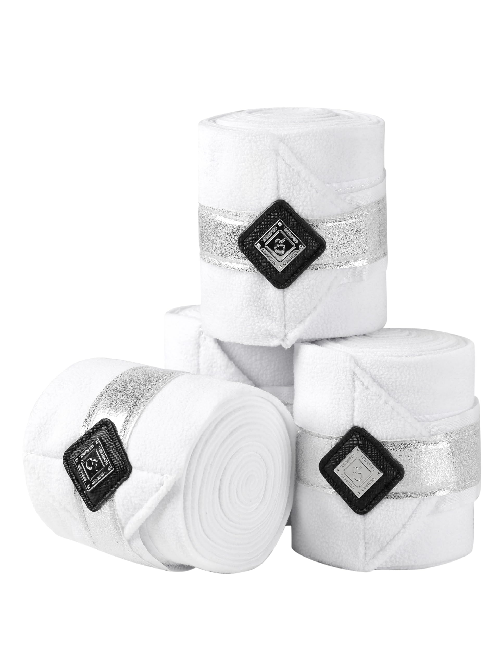 Bandages de polo de cheval blancs M avec bandes brillantes