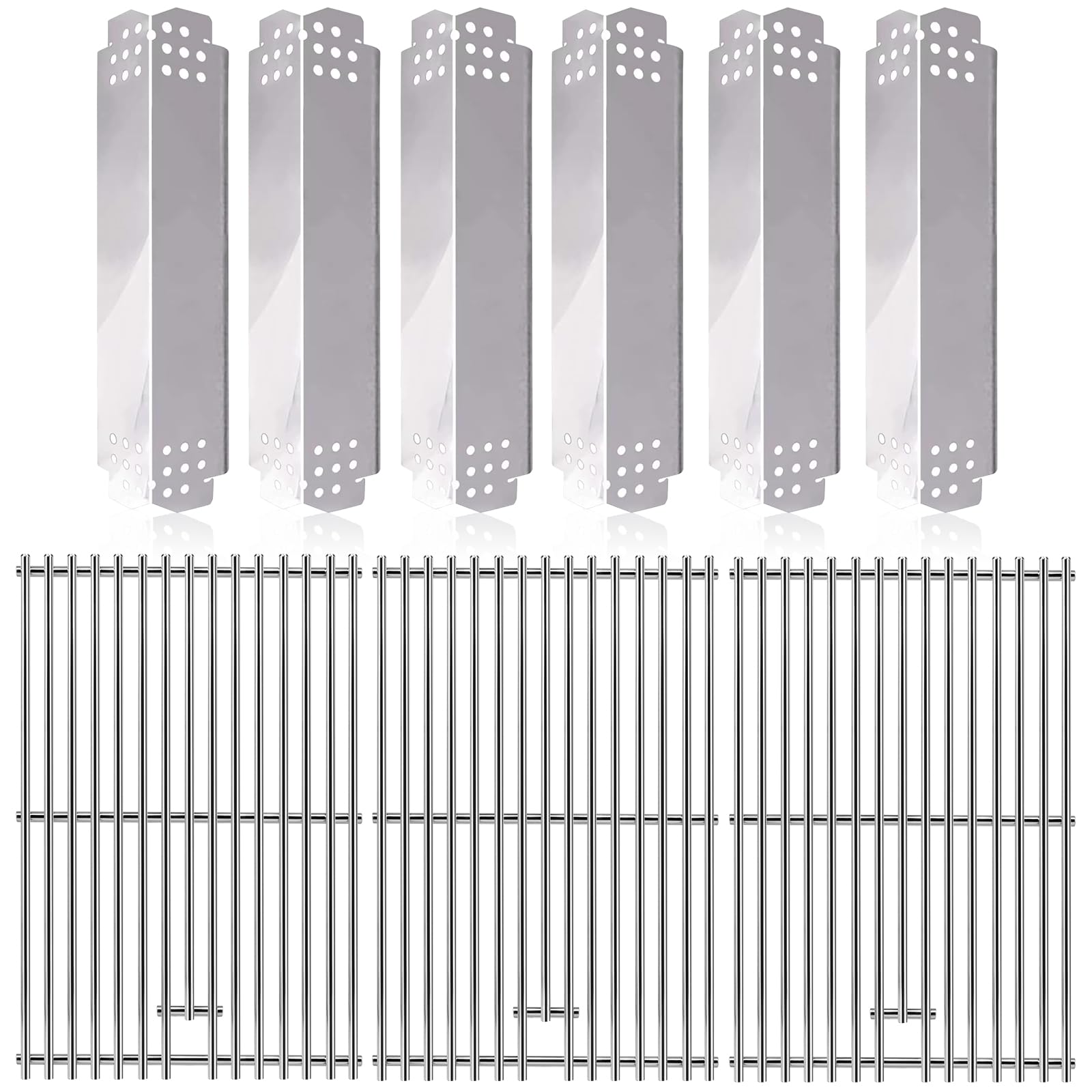 Hiorucet Grill Grates Replacement Parts for Nexgrill 720-0896B, 720-0896, 720-0898, 720-0896E, 730-0896, 720-0896C, Grid Cooking Grates, Heat Plate Tent Shield Flame Tamers for Nexgrill 6 Burner.