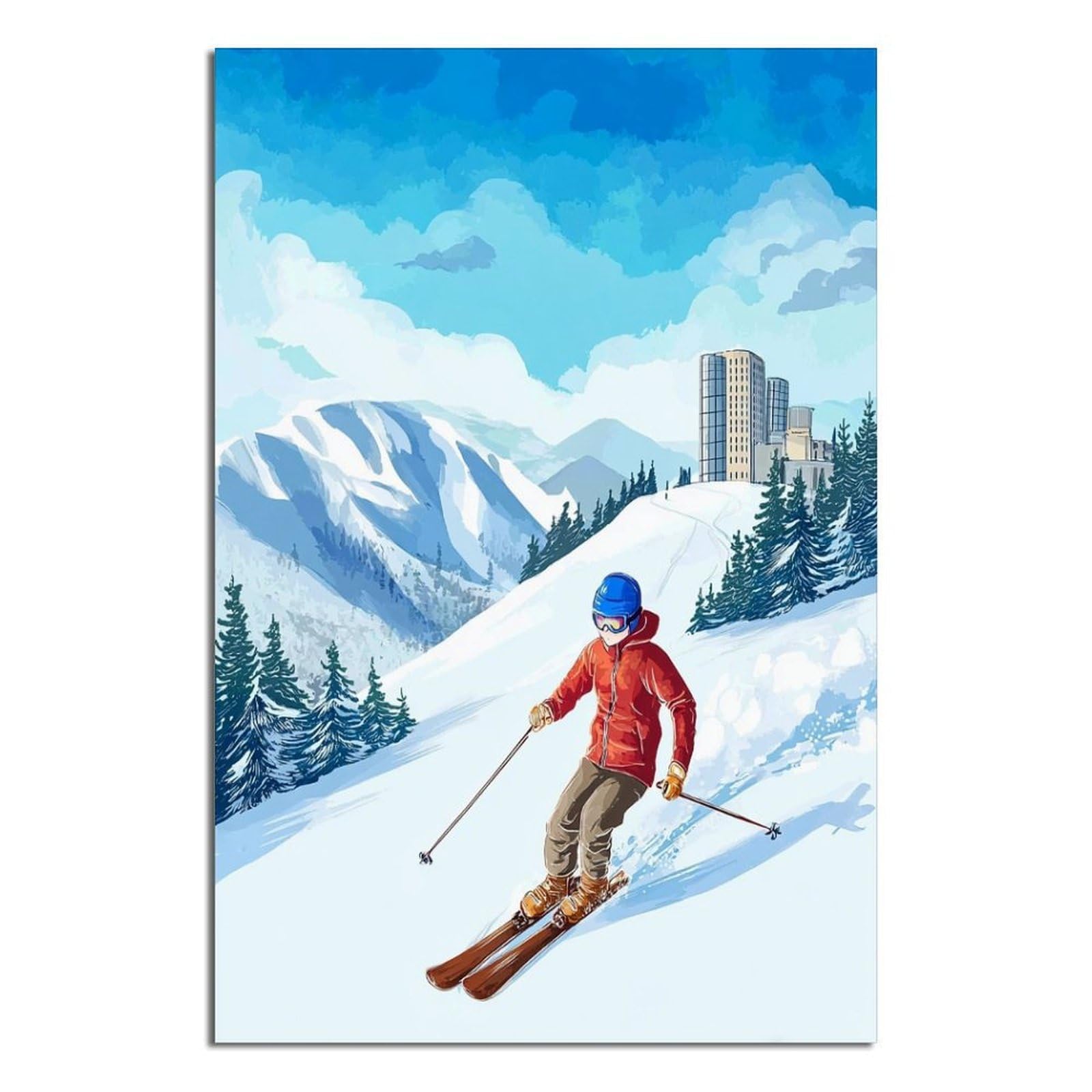 iPuzou Sestriere Italy Ski Posters 20x30inch(50x75cm) Vintage Watercolor Canvas Art