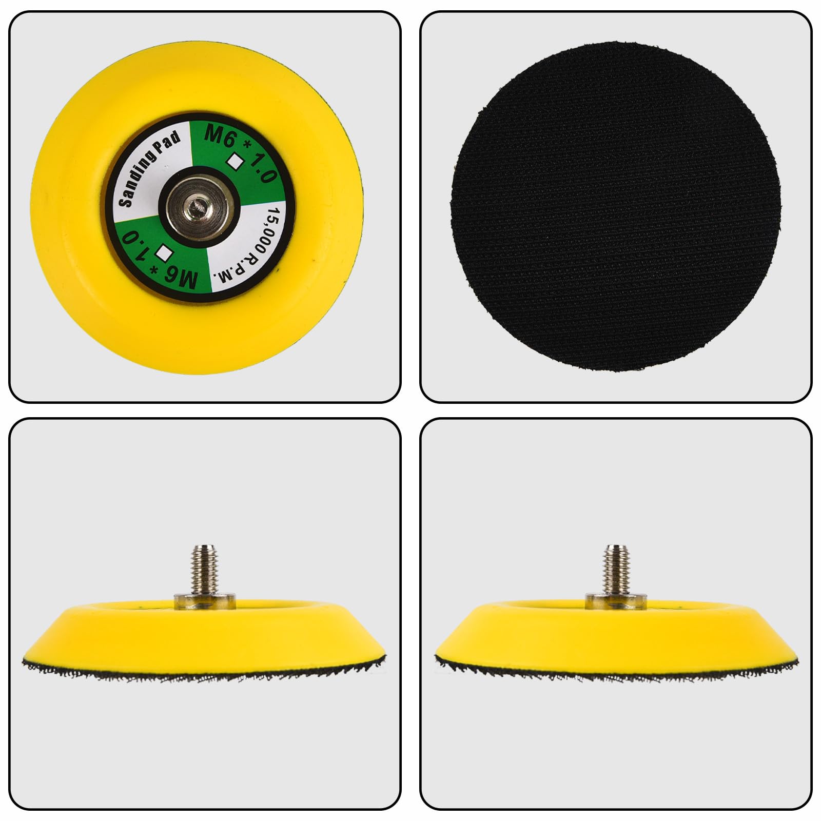 5-Pack 3" 75mm Sanding Backing Pad – M6 Thread, Hook & Loop Rubber Polishing Pad For Pneumatic Sanders (12,000 RPM Capable)