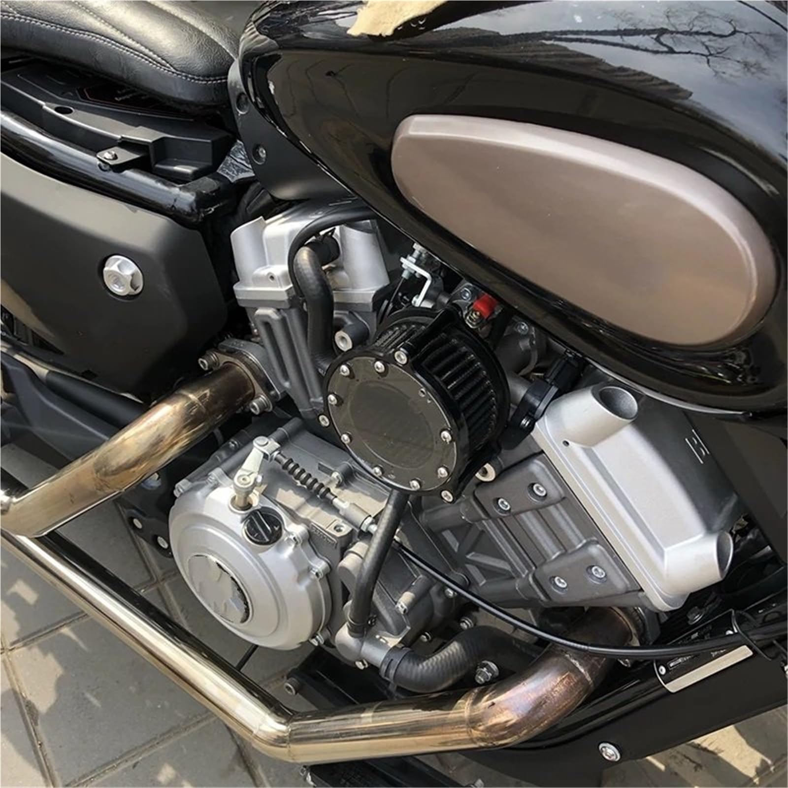 Filtr powietrza motocyklowy Vintage Air Cleaner Intake Systems pasuje do Benda BD 300 KEEWAY-BENDA V302C Keeway V-Cruise 125 Konstrukcja dwuwarstwowa stalowa‌(Black)