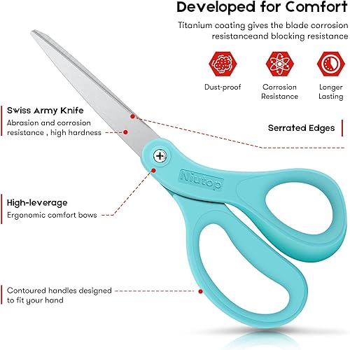 Miniatura 9 de Niutop - Tijeras de oficina 8 pulgadas ergonómicas súper cómodas agarre suave manualidades acero inoxidable afiladas para oficina hogar suministros